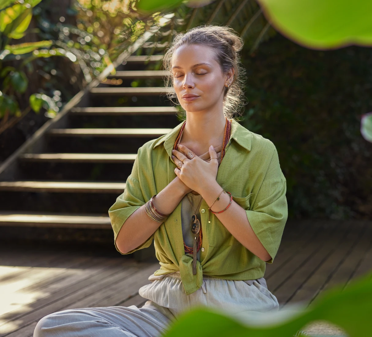 Serene meditation in garden setting